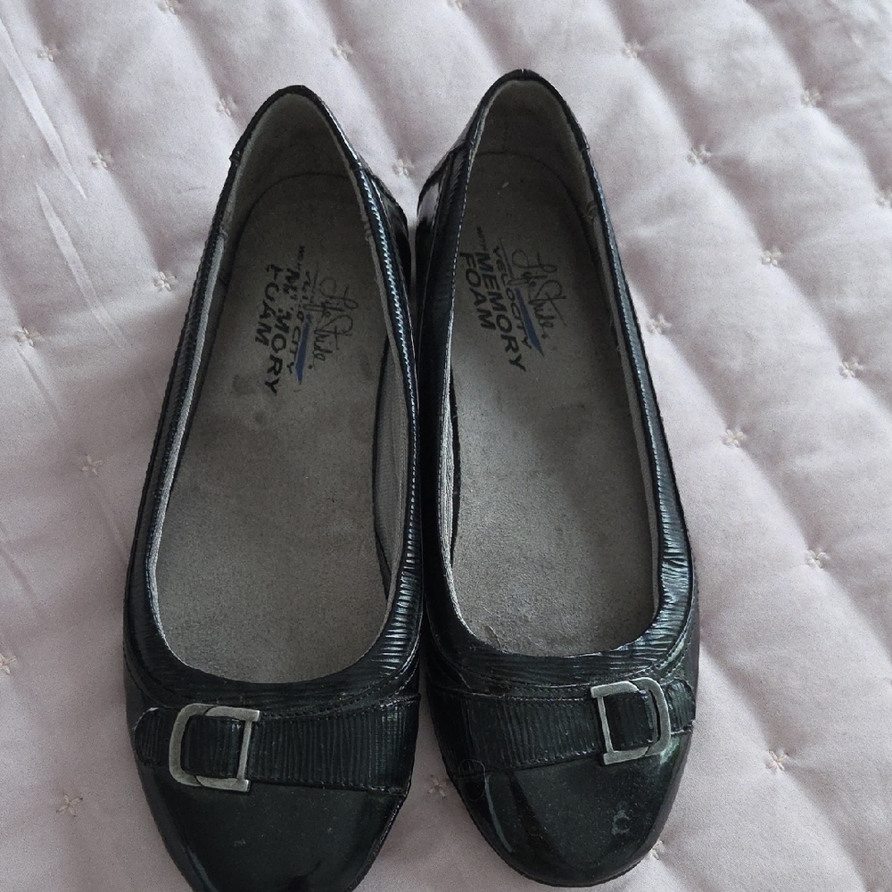 Life Stride Black Flats with Buckle Detail